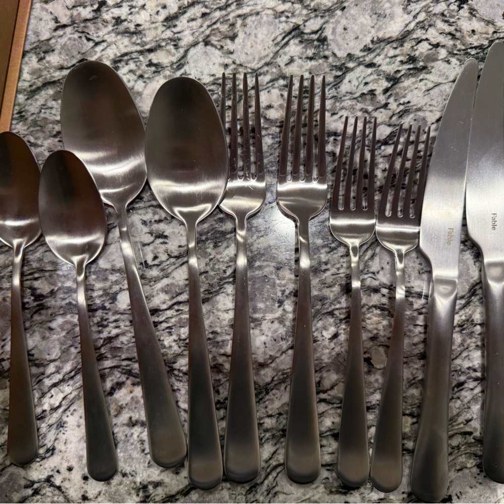 NIB Fable Matte Silver Flatware Set 10pcs - Picture 11 of 12